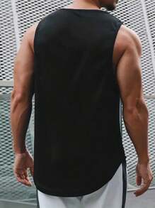 Men's Beer Print ﻿Sleeveless Tank Top - Black Cotton Knit Casual Streetwear With Anime Graphic Print, Round Neck, Machine Washable, Lightweight Summer Fitness Vest - 黑色 - 查看 2