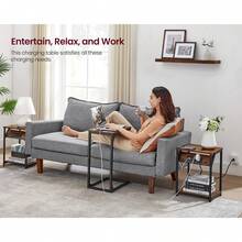 VASAGLE - Mesa Auxiliar con estación de Carga, Juego de 2, pequeñas mesas auxiliares para Sala de Estar, recámara, mesita de Noche con enchufes y Puertos USB, mesita de Noche con Estante de - Greige jaspeado + negro - Ver 5