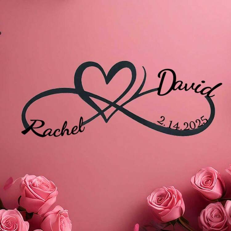 Segno in metallo Infinity Love personalizzato - Nomi della coppia e data personalizzati, perfetto per matrimonio, anniversario, San Valentino, regali per la sposa - Decorazione da parete di stile vintage con adesivo senza residui, multifunzionale, regolabile, durevole, ornamentale, riutilizzabile, elegante, adorabile, di alta qualità, moderna, colorata, comoda, di stile, personalizzata, unica, idea regalo ideale per lui, idea regalo ideale per lei, ragazzo, ragazza, papà, mamma, famiglia, amici, figlio, figlia, ufficio, sala da tè, scuola, casa, ristrutturazione casa - nero - Visualizzare 3