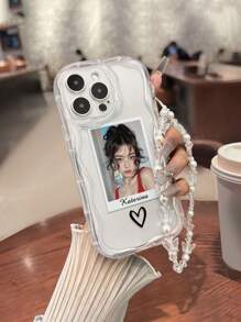 Funda de teléfono pintada a mano con borde de ola de remolino de crema brillante en forma de corazón, con un brazalete de cuentas hecho a mano, compatible con iPhone XR/7/8, iPhone 16/16 Pro/16 Plus/16 Pro Max, iPhone 15 Pro Max, iPhone 13, iPhone 14, iPhone 11, Galaxy, Ximi, Redmi Note 11/Ximi 11 Lite