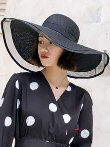 大檐太阳帽，女士优雅欧根纱网眼渔夫帽，夏季薄款防紫外线，韩版日系草帽，时尚个性休闲波西米亚复古宫廷风，涤纶绣花丝带防风防紫外线帽子，春夏 - 帽子 - 查看 11