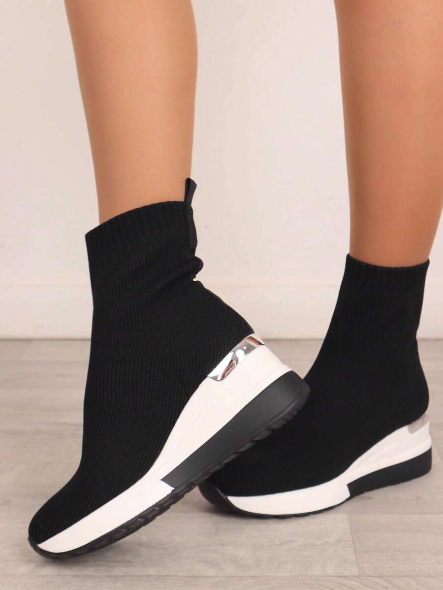 SNEAKERS DONNA IN CALZA CON ZEPPA MEDIA DI 6.5CM MOLTO COMODA - Black - View 1