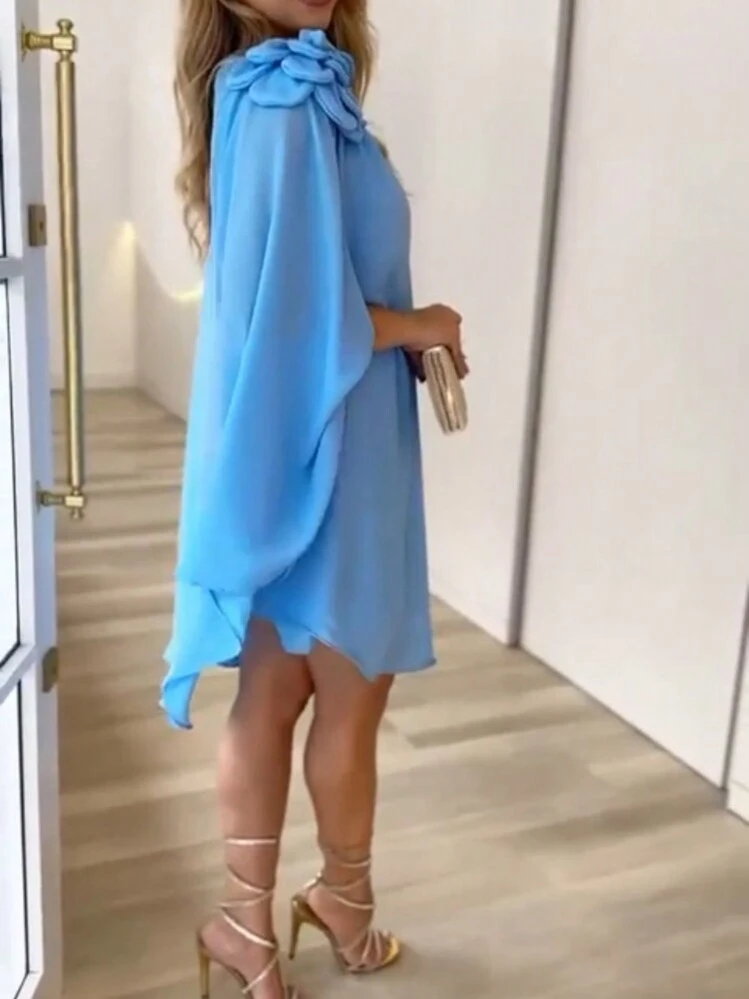 Macaquinho Curto Feminino – Estampa Floral, Confortável em Tecido Duna - Azul - Visão 6