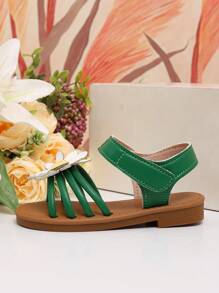Sandálias para meninas verão novo estilo fundo macio gancho e laço margarida bico aberto bonito menina princesa sapatos