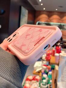Bow-Knot Fashionable And Exquisite Line Heart-Shaped IPhone Case With Card Insertion, Pink Suitable For Girls, Providing Phone Protection And Unique Printing Style, Compatible With Iphone 11/12/13/13promax/14plus/14promax/15plus/16plus/16promax/15promax XR XSM