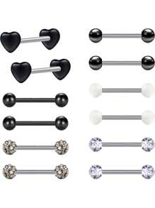 AVYRING 12Pcs Tongue Bars Nipple Piercing 14G Stainless Steel 14mm Straight Barbell Body Piercing Jewelry - Multicolor - View 8