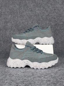 Women's Thick Sole Lightweight Breathable Sports Shoes, Solid Color, Platform, Fashion Versatile Hiking Sneakers, Spring - Blue Gray - View 1