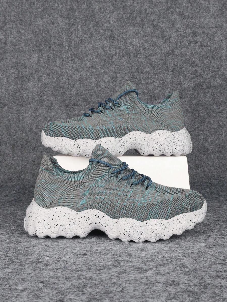 Women's Thick Sole Lightweight Breathable Sports Shoes, Solid Color, Platform, Fashion Versatile Hiking Sneakers, Spring - Blue Gray - View 1