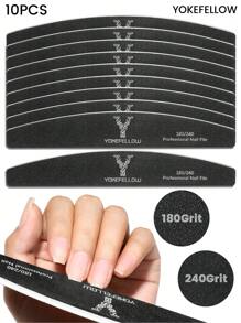 YOKEFELLOW 10 limas de uñas de grano 100/180, 180/240, profesionales, reutilizables, color negro, herramienta de manicura adecuada tanto para uñas acrílicas como naturales, herramienta de manicura y pedicura para mujeres y niñas, salón de uso doméstico