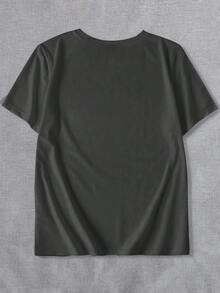 Plus Size Customized Clothing, Gift For Girlfriend/Wife, Valentine's Day Gift, Plus Size Loose Women's Plus Size T-Shirt - Add Your Own Text And Images (Pet Photo/Selfie/Friend Photo/Family Member Photo) To Design Your Own Personalized Printed Plus Size T-Shirt,Ornamental,Dawg,Unique,Custom,Ideal Gifts For Her,Family,Friends,Pink Girls,For Holiday,For Vacation,For Anniversaries - Dark Grey - View 5