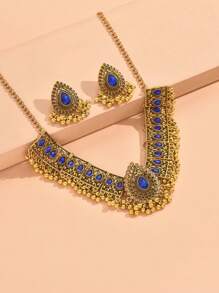 1pc Vintage Rhinestone Peacock Necklace And 1 Pair Earrings Women Jewelry Set
