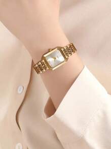 Luxury Steel Strap Women's Watch, Business Casual Fashion Square Quartz Wrist Watch, Birthday Gift Timepiece - Multicolor - View 6