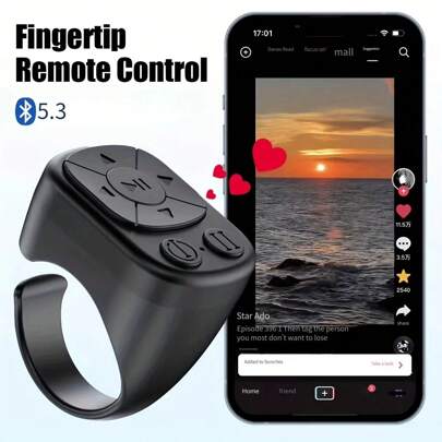 多用途蓝牙遥控器，适用于智能手机、平板电脑、iOS 和 Android 设备、无线快门、视频录制、懒散人助手、自拍杆、音乐音量调节、充电环支架适合暑假、旅行度假、便携式相机快门