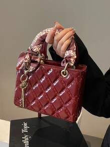 2024新款勃艮第红钻石纹手提包，小巧优雅，高端大气，斜挎单肩包圣诞礼物，非常适合旅行和派对，女性最佳母亲节礼物，时尚勃艮第包 - 彩色 - 查看 1