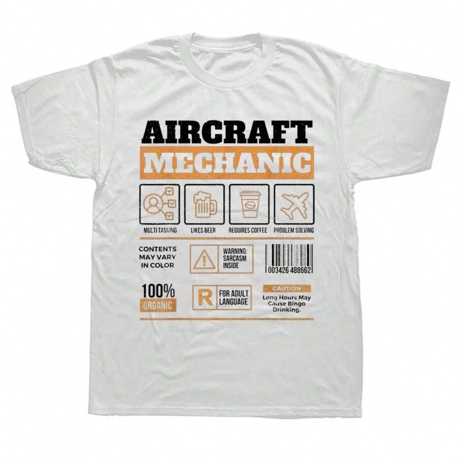 Airplane Maintenance Aircraft Mechanic Aviation Technician T Shirts Graphic Short Sleeve Birthday Gifts Summer T-Shirt - White - View 1