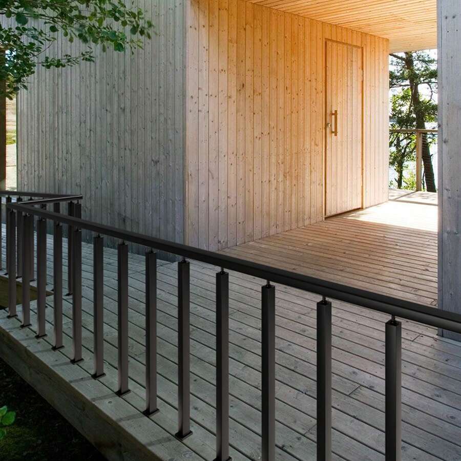Cable Railing Post, 36" X 2" X 2" To 42" X 2" X 2" Steel Deck Railing Post, 10 Or 12 Pre-Drilled Holes, SUS304 Stainless Steel Cable Rail Post With Horizontal And Curved Bracket, 1-Pack, Silver Or Black - 36" X 2" X 2" Without Hole Black - View 1