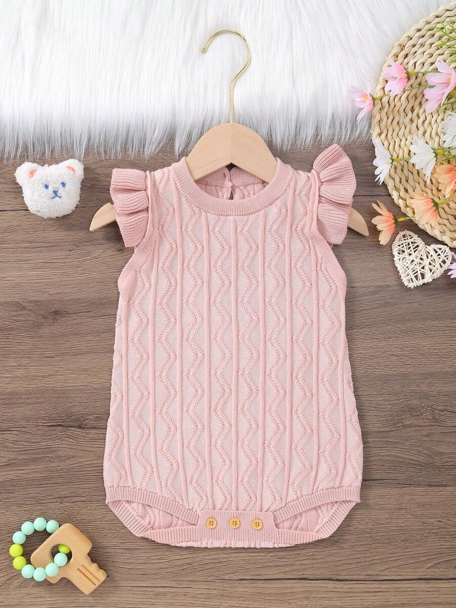 Baby Girls' Cute Twist Ruffled Knit Romper Bodysuit For Summer - Baby Pink - View 1