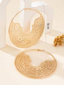 1 Pair Fashionable Oversize Geometric Hollow Asymmetrical Hoop Earrings - Yellow Gold - View 2