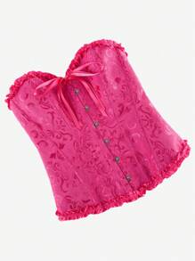 Corset tipo corsé de busto alto, corpiño sin tirantes tipo ajuste dulce, cinturón para adelgazar la cintura, con cordón y volados en la espalda para fiesta y Halloween