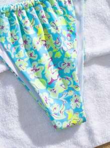 全新柔软印花前部金属装饰细肩带露背海滩派对比基尼套装，优雅女士夏季海滩时尚泳装