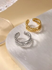 1 PC Beads Twist Cross Rings For Women Gold Color Asymmetrical Opening Ring Wedding Aesthetic Jewelry Gift