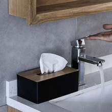 Caja de pañuelos, anillos para servilletas de mesa, soporte para pañuelos, caja de papel, contenedor, cubierta de bambú, caja de almacenamiento de madera maciza, decoración de mesa para el hogar - Neblina azul - Ver 4