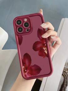 1 件简约红色花卉图案防震 TPU 手机壳适用于 Apple 17Pro Max/17 Air/16Pro Max/15Plus/14/13/12/11/8P/XSMAX 和 Galaxy S24 Ultra/S23FE/S22/S21/S20/A52S/A15/A03