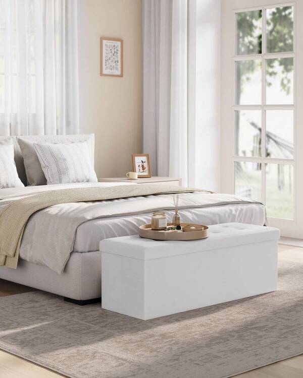 SONGMICS 43 Inches Folding Storage Ottoman Bench Storage Chest Footrest Padded Seat Faux Leather, Holds Up To 660 Lb, Beige,  Black,  Brown, Light Grey, Coffee Brown, Dark Gray