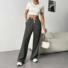 Womens Basics Sweatpants Tracksuit Gym Women Clothes Airport Women Outfits With Pockets Joggers Lounge Trousers - Màu xám đen - Xem 4