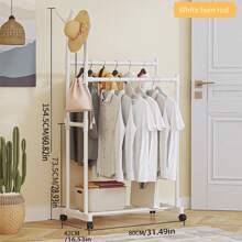 1pc Heavy Duty Portable Garment Rack With Dual Hanging Rods & Hat Hooks - Rolling Clothes Rack, Space-Saving Design For Bedroom, Living Room, Laundry Room - Sturdy Metal/Plastic Construction, Easy Mobility & Storage - Ideal For Home, Travel, Durable Independent Wardrobe Organizer