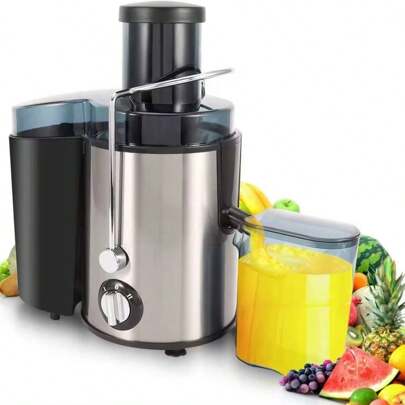 Exprimidor centrífugo, extractor de frutas y verduras de 2 velocidades, separación de residuos de jugo, exprimidor completamente automático, canal de alimentación de 65 mm de ancho