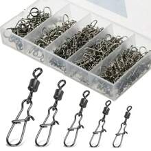 50pcs/Box Fishing Connector Pin Bearing Rolling Swivel With Snap Fishhook Lure Accessories - Black - View 1