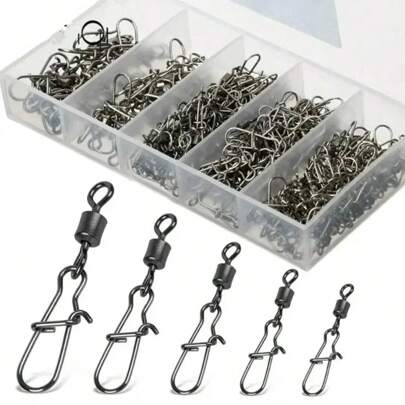 50pcs/Box Fishing Connector Pin Bearing Rolling Swivel With Snap Fishhook Lure Accessories
