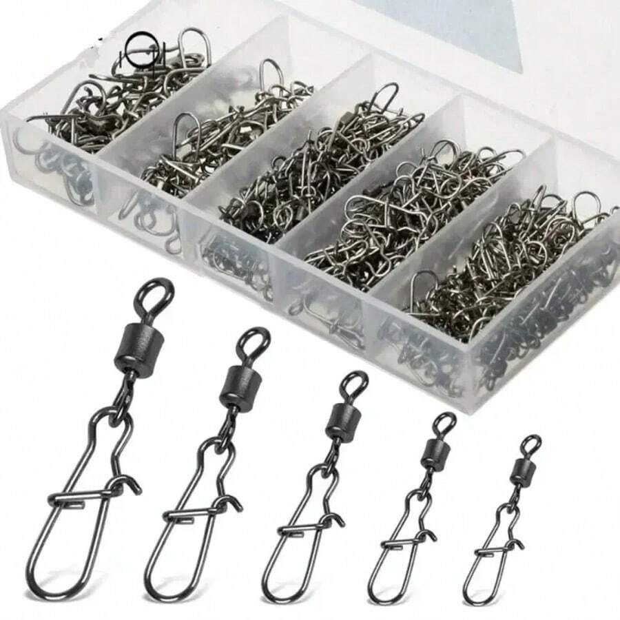 50pcs/Box Fishing Connector Pin Bearing Rolling Swivel With Snap Fishhook Lure Accessories - Black - View 1