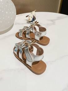 Sandały dziewczęce z odkrytymi palcami Bowknot, nowe letnie modne buty dla średnich i dużych dzieci z miękką podeszwą - Srebro - Zobacz 5