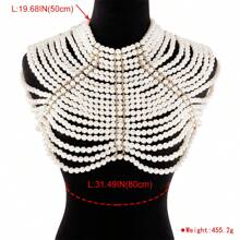 1pc Elegant Bohemian Handcrafted Multi-Layer Beaded Faux Pearl Body Chain - Ideal For Brides And Party Wear - White - View 9