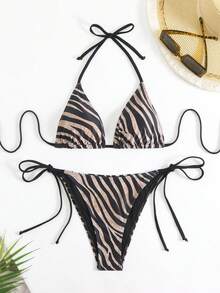 1 pieza Conjunto de bikini de unicolor sexy para mujer - Café integral - Ver 2