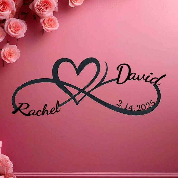 Segno in metallo Infinity Love personalizzato - Nomi della coppia e data personalizzati, perfetto per matrimonio, anniversario, San Valentino, regali per la sposa - Decorazione da parete di stile vintage con adesivo senza residui, multifunzionale, regolabile, durevole, ornamentale, riutilizzabile, elegante, adorabile, di alta qualità, moderna, colorata, comoda, di stile, personalizzata, unica, idea regalo ideale per lui, idea regalo ideale per lei, ragazzo, ragazza, papà, mamma, famiglia, amici, figlio, figlia, ufficio, sala da tè, scuola, casa, ristrutturazione casa - nero - Visualizzare 2