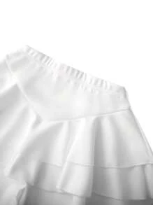 Women's Mini Ruffle Shorts Casual Solid Color High Waist Layered Shorts Summer Streetwear - 白色 - 查看 4