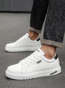 男士简约风格黑色细节系带运动鞋，舒适户外运动休闲鞋 - 白黑 - 查看 7