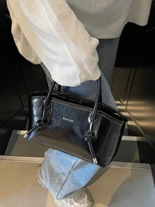 全新时尚女士手提包托特包单肩包青年大容量防水包 - 黑色 - 查看 7