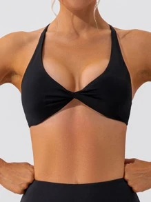 Women's Sports Bra Underwear Twisted Chest Design Criss Cross Backless,Deep V Neck Twist Front Sports Push Up Bra,Outdoor Workout Leisure Bra Running Fitness Pilates