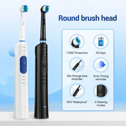 Hailicare Intelligent Electric Toothbrush, Three Speed Adjustment, Rotatable Circular Brush Head, 30 Second Zone Reminder For Scientific Brushing,Type-C Fast Charging