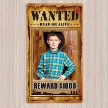 1 pieza [Pancarta Wanted personalizada] Decoración grande de fiesta vaquera, pancarta de foto 'Wanted' del Oeste, marco divertido de atrezo para photocall del Oeste, pancarta para selfies del Salvaje Oeste para juegos y fiestas de cumpleaños con tema del Oeste, decoración rústica y retro - Buscado - Ver 4