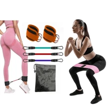 6pcs Resistance Bands With Door Anchor, Booty, Hip, Ankle Workout Bands, Pink Resistance Loop Bands For Full Body Training, Weight Training, Body Shaping, Yoga Exercise Set
