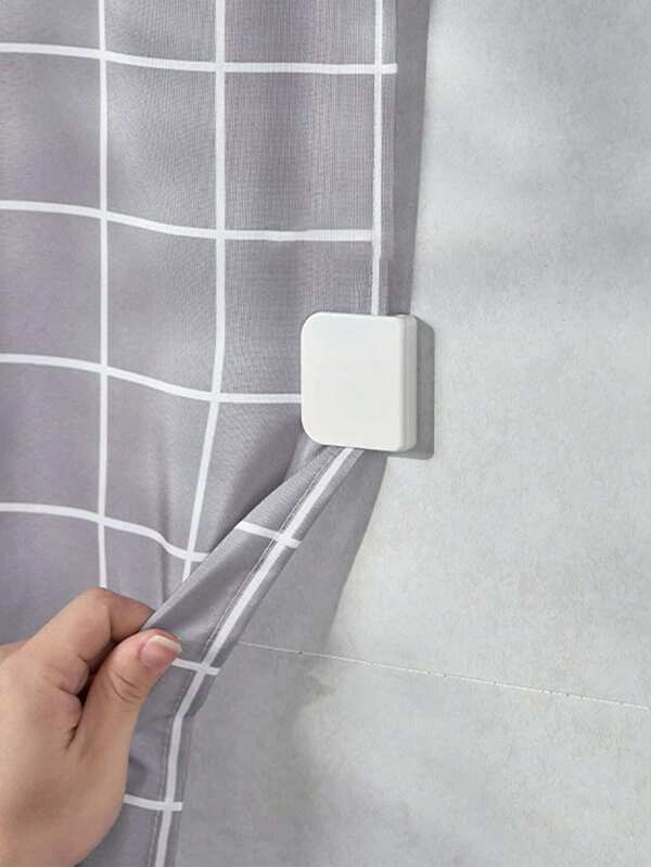 2 ganchos de cortina de chuveiro de plástico autoadesivos, design branco criativo, carga máxima de 5 kg, suportes para cortina de chuveiro, decoração de banheiro, acessórios de banheiro, volta às aulas