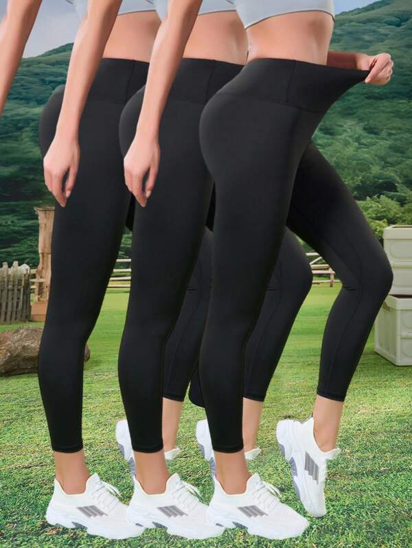 3 pezzi Leggings casual estivi da allenamento per fitness, yoga, pilates, corsa all'aperto