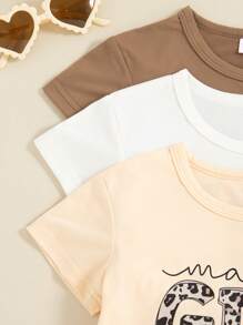 Summer Baby Girls Heart & Letter Print Short Sleeve Tops, Multi-Piece Set - Multicolor - View 9