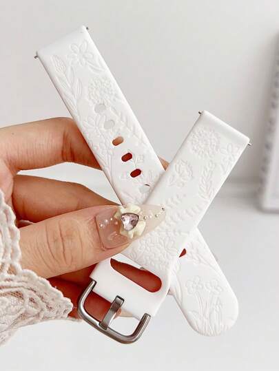 Creative Carving Floral Silikonarmband, 20 mm/22 mm kompatibelt med Samsung/ Smartwatch, bekvämt, mjukt och justerbart sportband