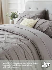 5Pcs/7-Pcs Queen Pinched Pleat Bed Comforter Sets Queen  - Luxurious, Soft, Breathable, Hypoallergenic, And Cooling Summer Bedding For All Seasons With Sheets, Pinched Pleat   Design, And Bed-In-A-Bag Convenience - Easy Care, Machine Washable, And Durable,  Ideal Gift - 灰色 - 查看 2